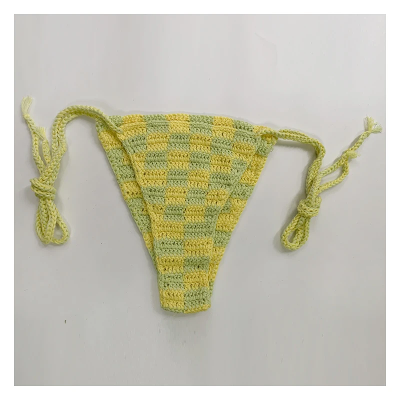 Conjuntos de biquíni sexy feminino crochê checker biquinis brasileiros designer maiô luz verde e amarelo banho ajustável