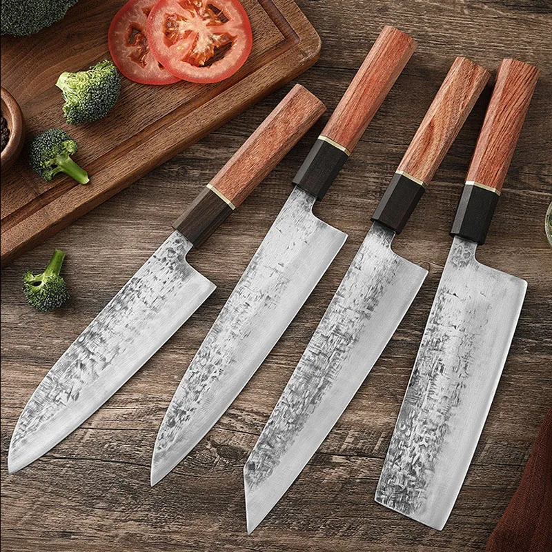 

Forged Chef Santoku Knives Set 1-4pc Boning Peeling Salmon Knife Cleaver Fish Fillet Sushi Slice BBQ Knives