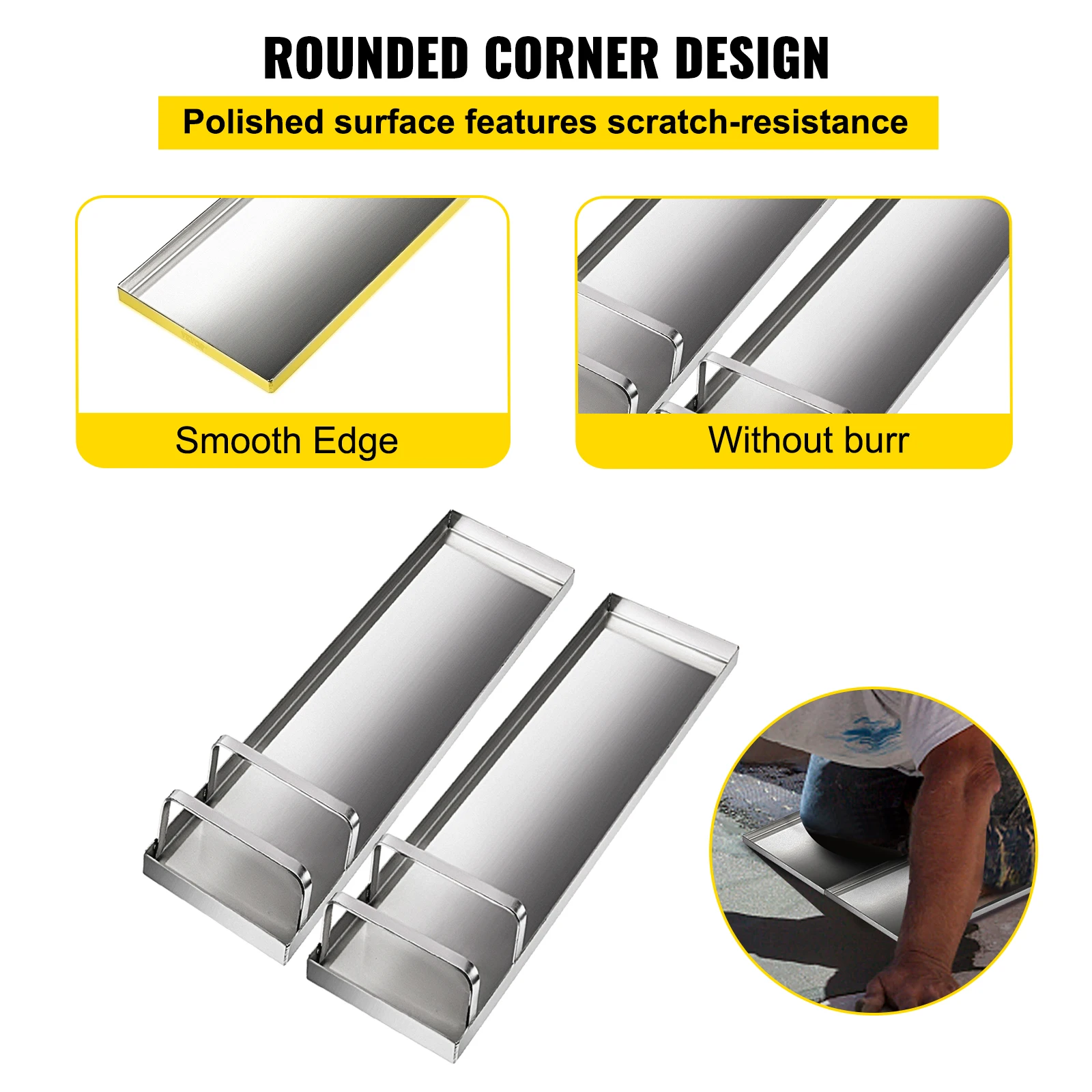 VEVOR Deslizadores de Hormigón de Acero Inoxidable Engrosados 70 x 20 cm Pizarra Deslizante de Hormigón con La Placa sin Almohadillas Tablas Rodilleras para Acabado y Enrasado de Hormigón 2 Piezas