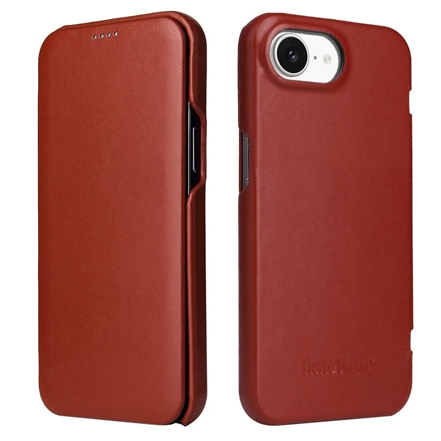 100% Genuine Leanther Flip Cover Case for iPhone 16E 16 Plus 16+ 16 Pro Max Built-in Magnet Real Leather Case
