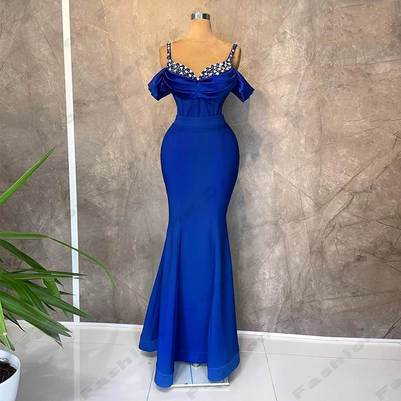 Beautiful Exquisite Beading Evening Dresses For Women Sexy Mermaid Off Shoulder Short Sleeved High Slit Party Prom Gowns 2024