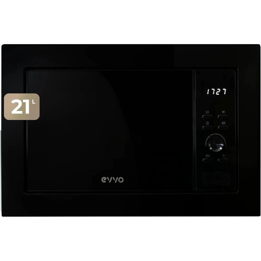 EVVO 30L schwarze integrierte Mikrowelle, 1000 W Grill, glänzende Tür und Rahmen, multifunktional, desodorierende Funktion