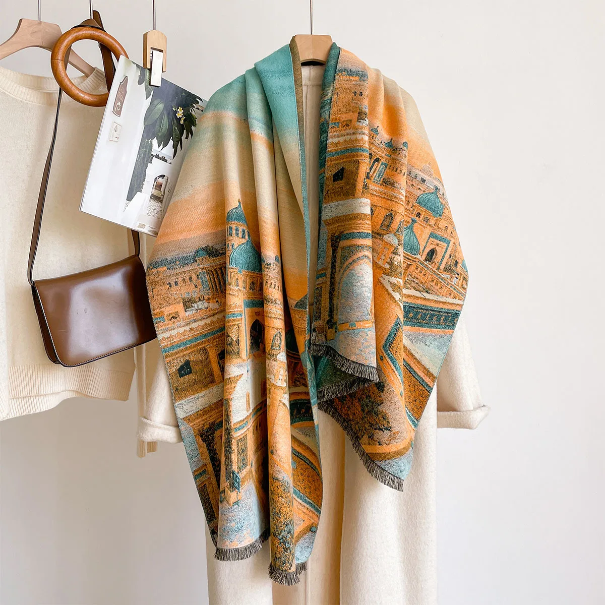 Scarf Women Floral Jacquard Flower Imitation Cashmere Polyester Shawl Wrap Fall Autumn OL French Commuter Long