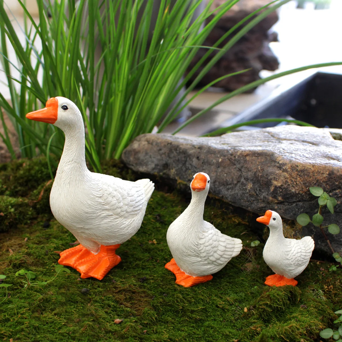 Special clearance clearance sale realistic goose set of three ornament resin garden lawn miniature landscape decoration creative