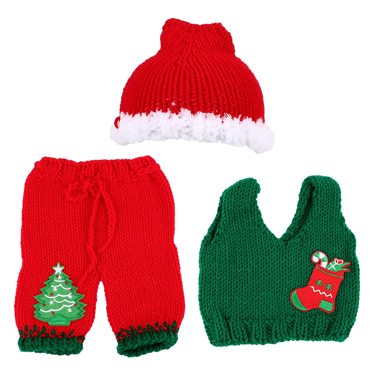 

1 Set Christmas Photography Props Adorable Knitted Photo Outfit For 1 Month To Red Green Color Cute
