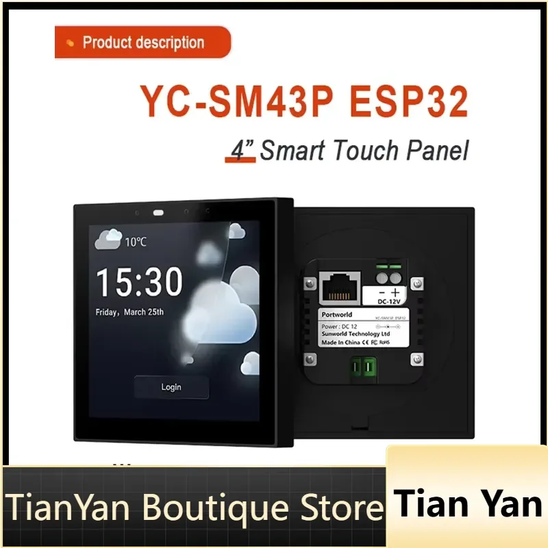 EE1 for YC-SM43P ESP32 4 Inch Smart Touch Panel 480x480 LVGL Display 8MB PSRAM 16MB Flash Wall Mount HMI Screen for Smart