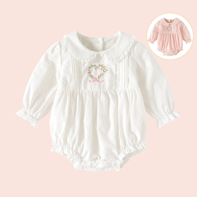 Ruffles Peter pan collar Baby Girls Bodysuits Embroidered Flowers Princess Girls Clothes for Autumn