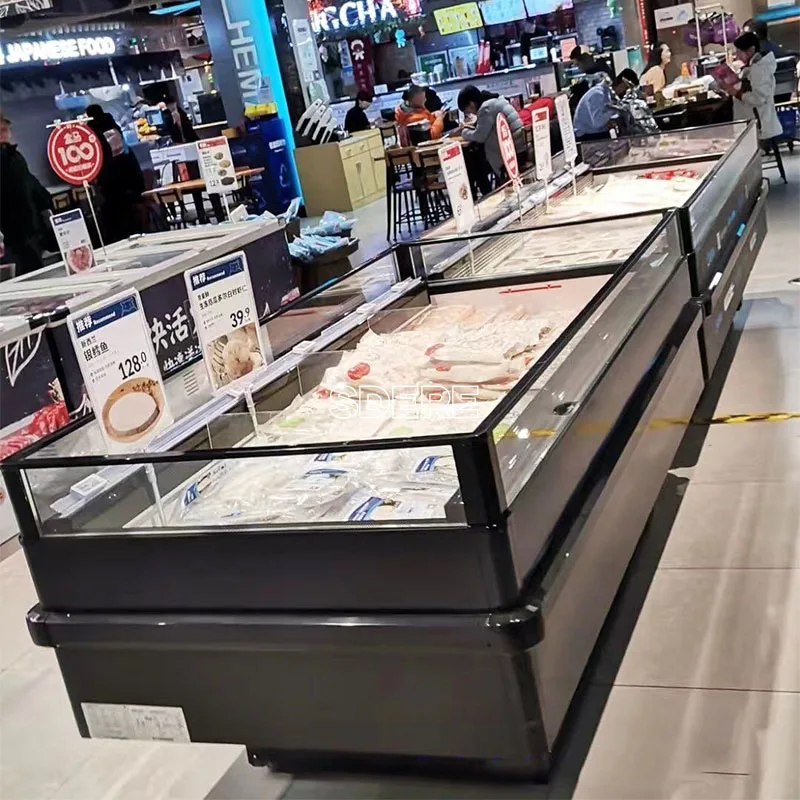 Customized Showcase Cabinet Supermarket Open Display Refrigerator Island Freezer Commercial Grade Cooling Equipment