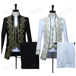 4XL Adult Men 3PCS Set Victorian Steampunk Royal Prince Costume Vintage Baroque Jacket Vest Coat Pants Wedding Groom Blazer Suit