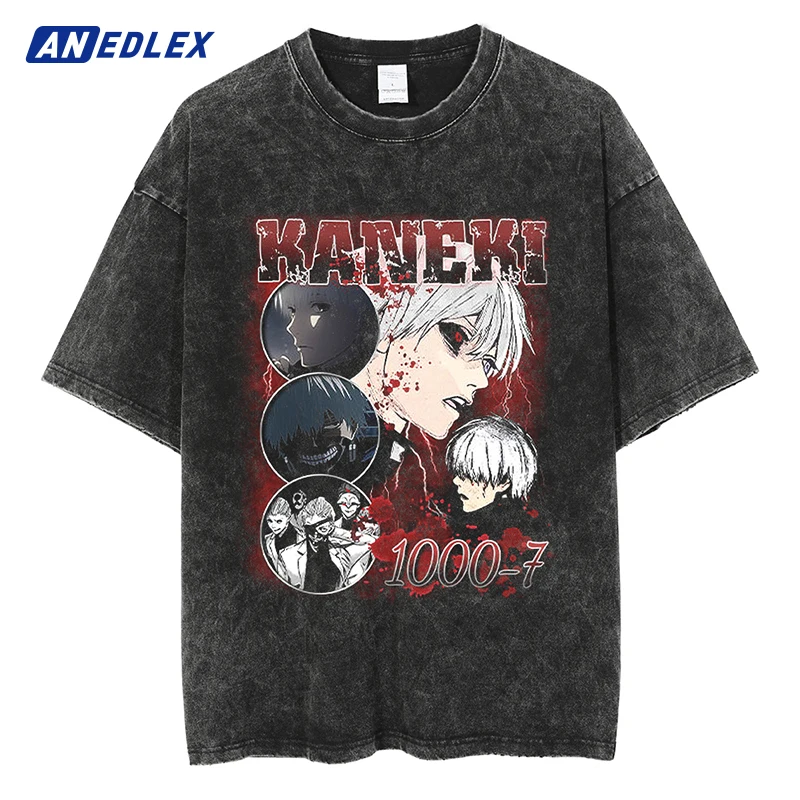 

Summer Short Sleeve Men Japanese Washed T Shirt Hip Hop Streetwear Anime Graphic T-Shirt Vintage Anime Tops Cotton Tshirt