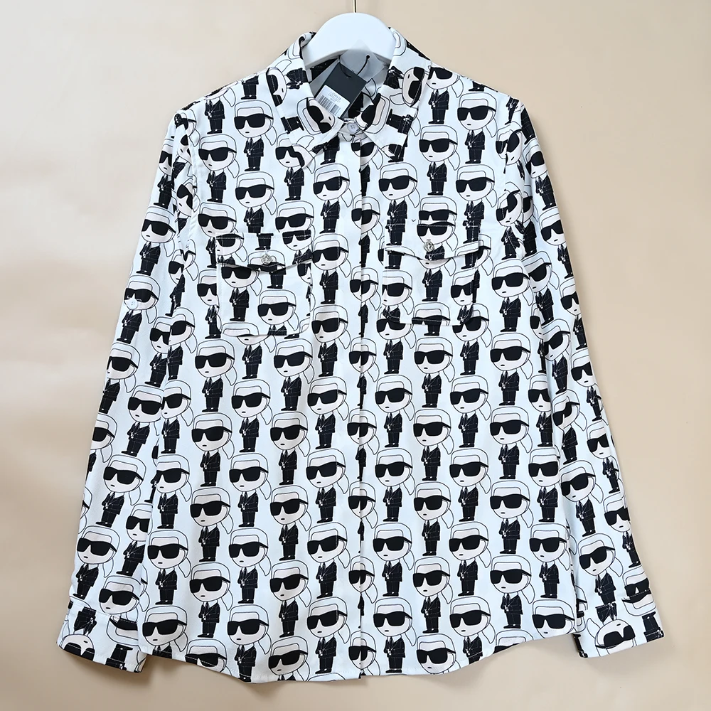 

New Women's Loose Long Sve Silk irt Floral Print Character Pattern Button up Casual Top Comfortable Commute Sle