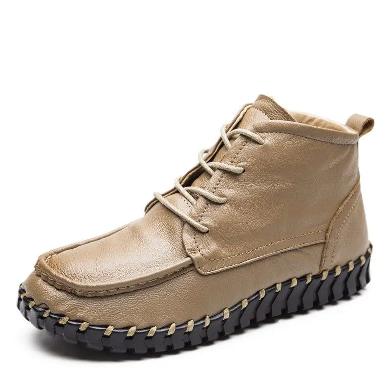 Giày Da Thật Nữ Thu Đông Phối Ren Giày Oxford Size Lớn 42 Người Phụ Nữ Mùa Đông Bộ Lông Ngắn Boot Nữ Chống Thấm Nước mắt Cá Chân Giày