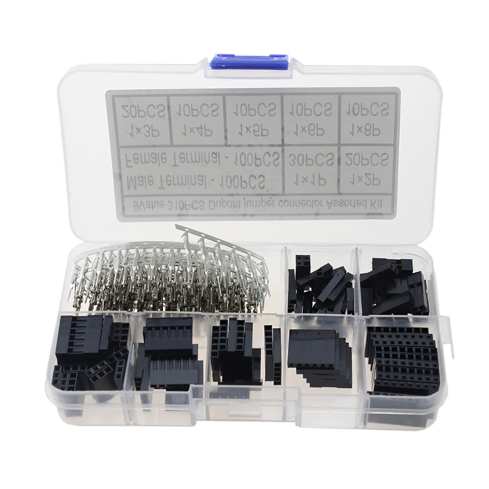 310Pcs/set 2.54mm Male+Female Dupont Wire Jumper Line Cable 1/2/3/4/5/6/8 Pin Header Connector Housing Electronic DIY Kit
