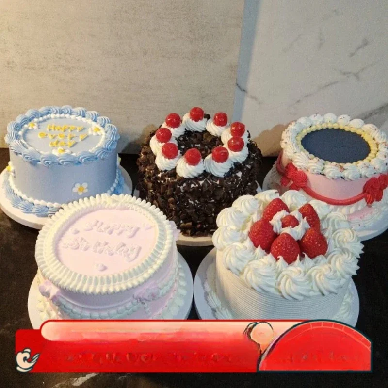 

Simulation 6-inch cake model 8-inch strawberry cherry fruit cream birthday fake dessert shop table window large sample
