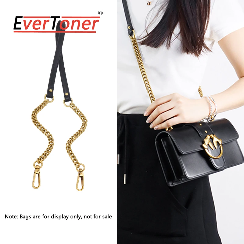 

EverToner Black Leather Vintage Golden Chain Shoulder Strap Handbag Lady Bag Carry Belt Replacement