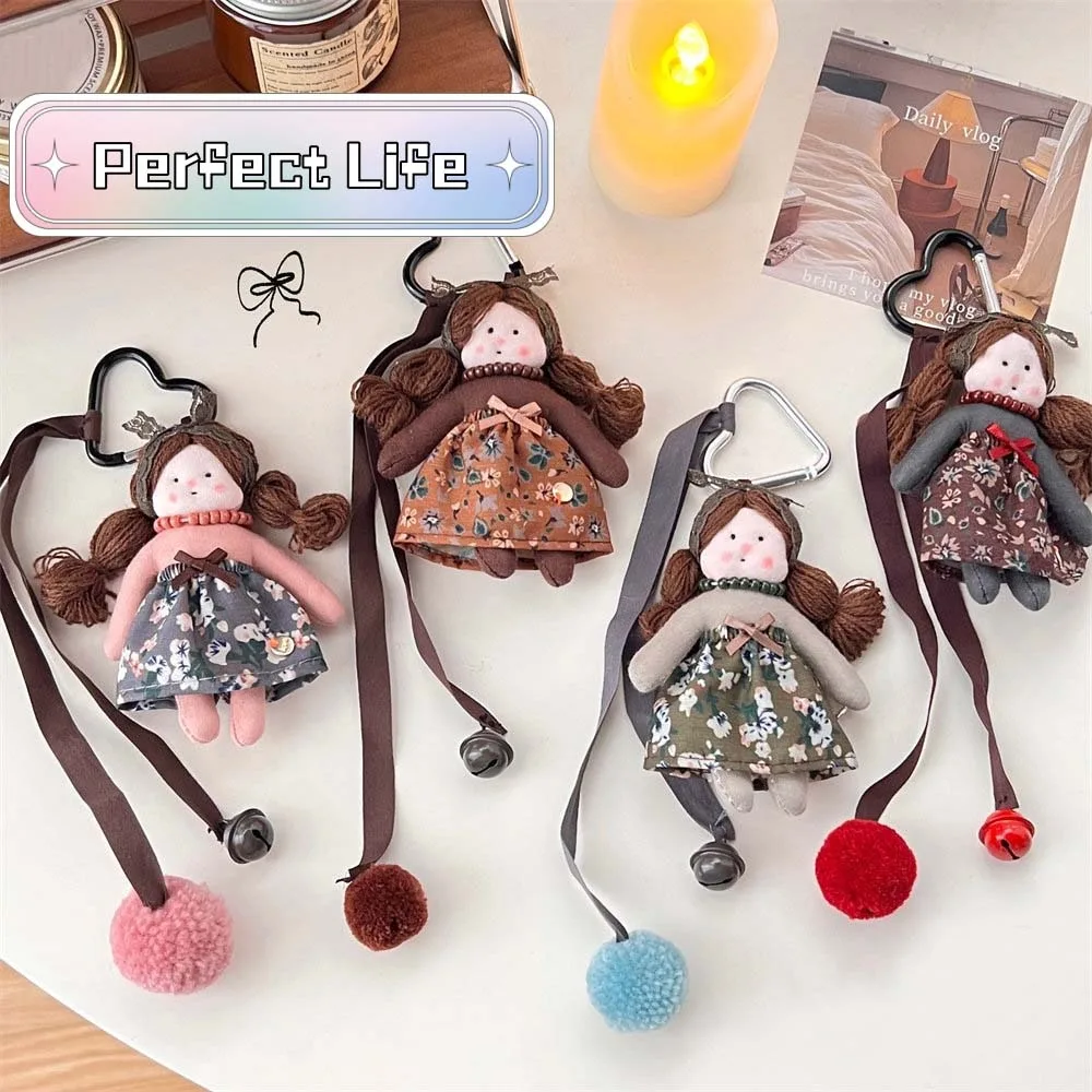 Double Ponytail Braid Doll Dolly Girls Plush Stuffed Doll Cloth Floral Dress Decorations Girls Doll Plush Keychain Soft