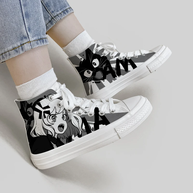 Amy and Michael 2024 New Designers Shoes Fashion Women High Top Flat Casual Sneakers Girls Students Graffiti Canvas Shoes