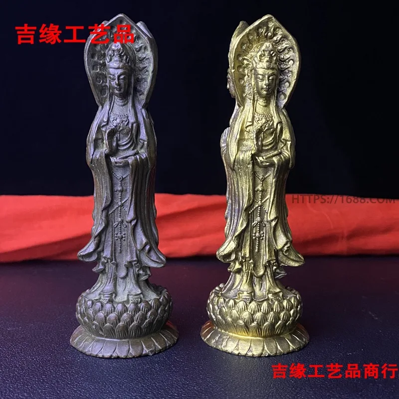 

Collection of Buddha Statues Purple Copper Three sided Guanyin Decoration Lotus Seat Guanyin Home