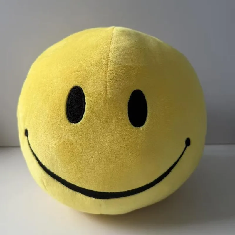 Oversized Yellow Round Smiley Face Plush Pillow Embroidery Happy Face Doll Soft Stuffed Toy Fluffy Throw Cushion Home Decor Gift