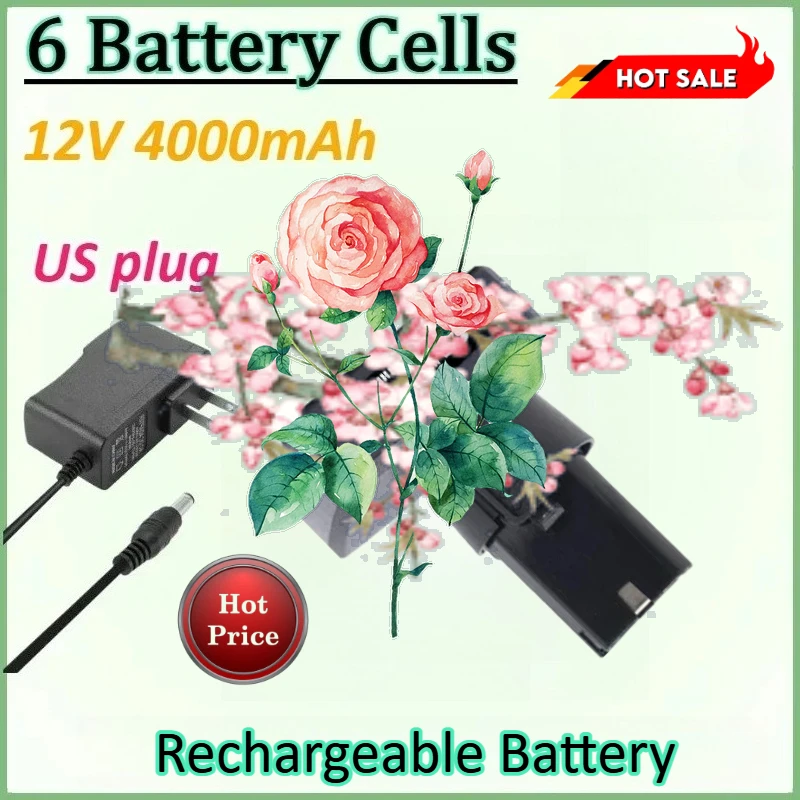 

6 Battery Cells 12V 4000mAh Rechargeable Lithium-Ion Battery for Cordless Screwdriver Electric Pistol Drill Mini Angle Grinder