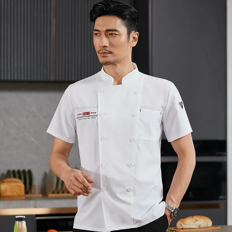 Hotel restaurante cozinha trabalho uniforme manga curta chef jaqueta padaria pastelaria chef verão branco casaco de cozinha