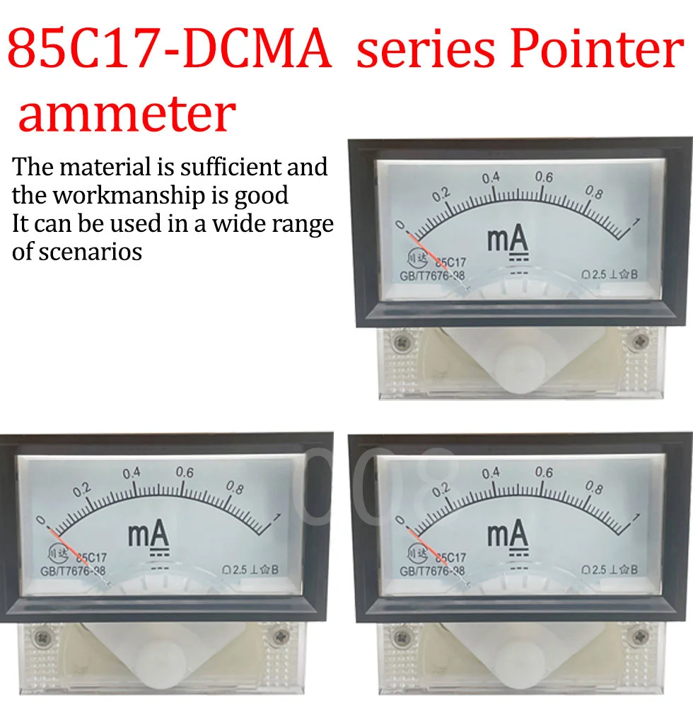 85C17-DC mA Milliammeter  Pointer Panel Amp Meter  Squaqre 70*40mm with Black Fram DC 20mA 30mA 50mA 100mA