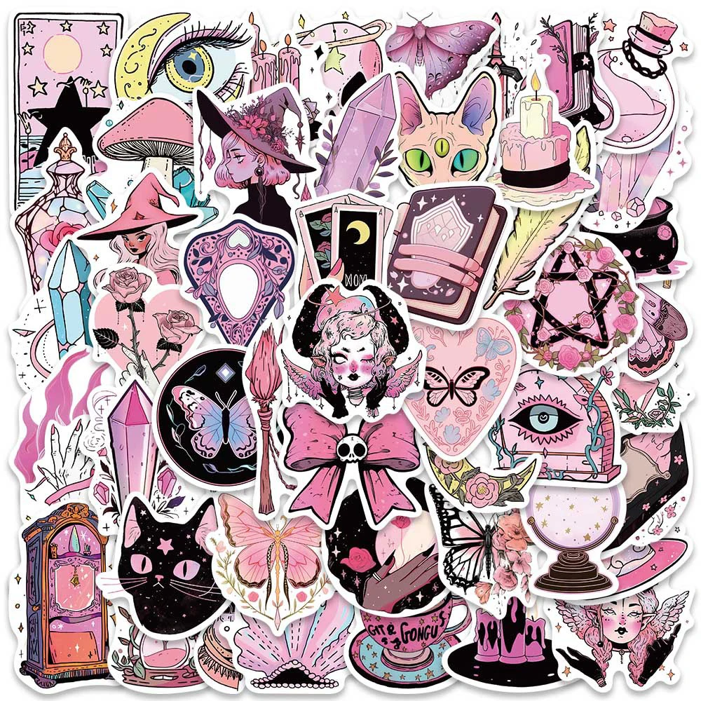 10/30/50pcs Pink Witchy Magic Gothic Apothecary Tarot Witch Sticker Aesthetic Cute Cartoon Decal Cool Decoration Sticker Kid Toy