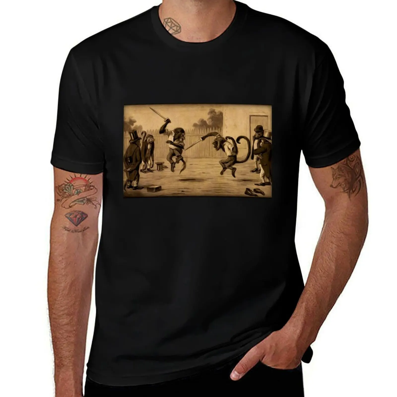 

Monkey Knife Fight T-Shirt t shirts for man cotton g man t shirts for men T-Shirt