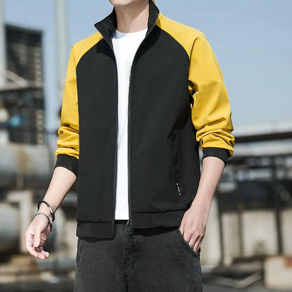 

Men Jacket Contrast Color Patchwork Raglan Sleeves Ribbed Cuff Bomber Male JacketsAutumn Outwear chamarras para hombre