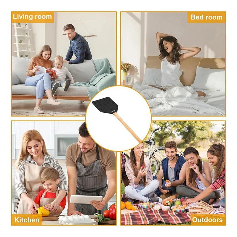 Scacciamosche in pelle PORK per interni/esterni, scacciamosche da servizio con manico in legno di noce, confezione da 2 manuali con sventola lunga da 19,7 pollici