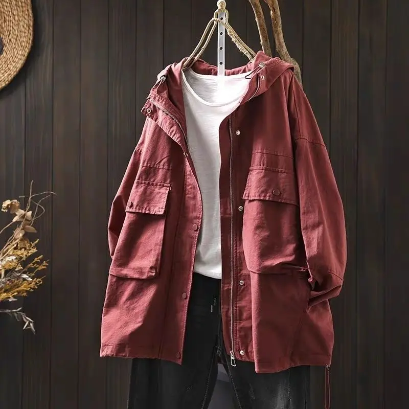 2026 European and American New Spring and Autumn Women's Windbreaker Jacket Loose Commuter Hoodie Oversize Work Jacket