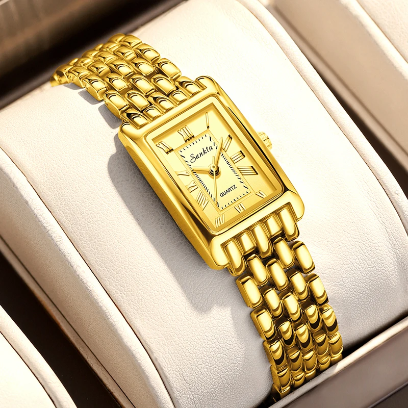 

SUNKTA Women Watch Top Brand Luxury Square Waterproof Watch For Women Fashion Gold Bracelet Quartz Ladies Clock Wristwatch Gift