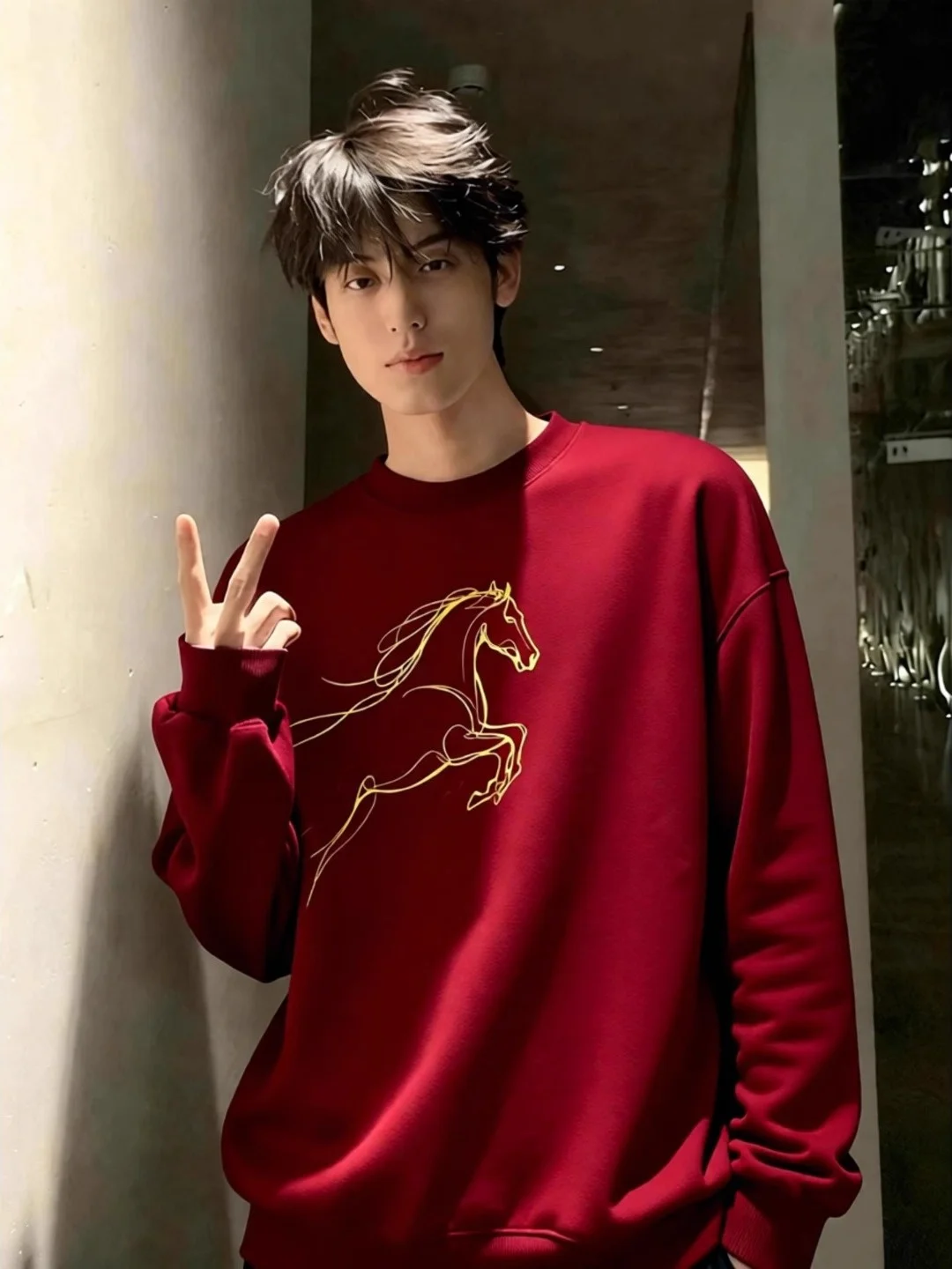 

Fce Lined round Ne Long Sve Sweatirt Men's Winter Warm Island Cotton T-irt Couple's Inner Wear Base irt Year