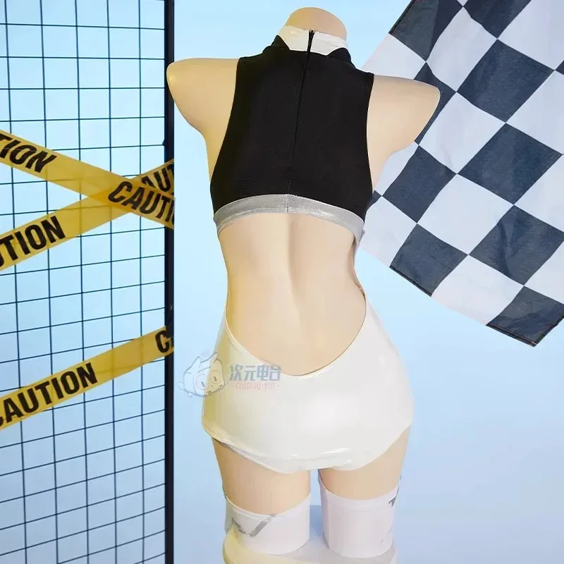 Disfraz de Cosplay de Anime Racing Miku, pelucas para mujer, mono de cuero Sexy, calcetines, guantes, traje de chica conejito, mono Sexy, disfraz de Halloween