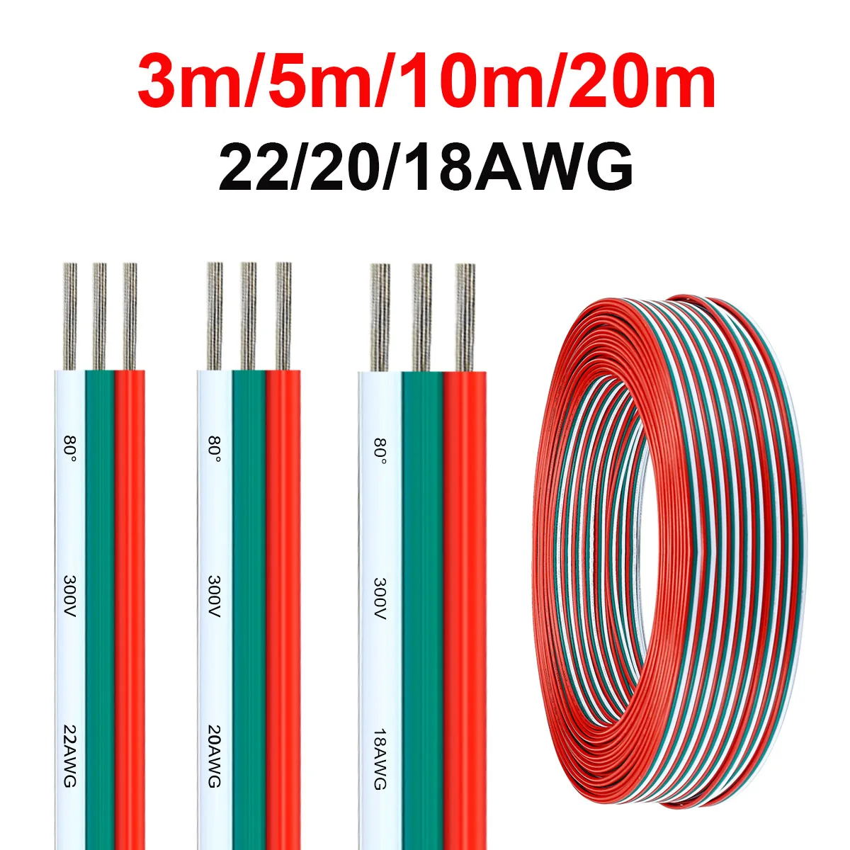 3 Pin 12V Electrical Wire 3 Core Flexible RGB Cable LED Strip Extension Wire For WS2811 WS2812B COB Light Bar JST Connector