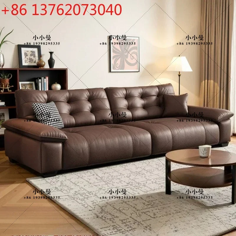 Modern Simple Brown Leather Living Room Sofa 2026 New Medieval Leather Art Sofa Minimalist Muebles De La Sala Home Furniture