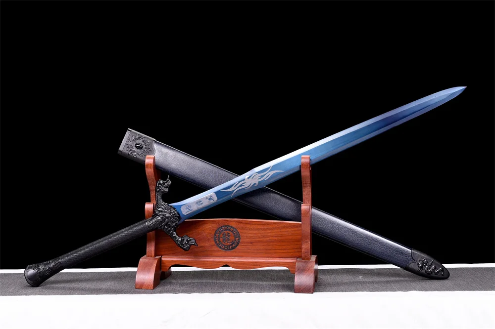 Very Cool Battle Sword Forging Handmade Martial Art Sword Spring Steel Blue Blade Full Tang Leather Wrap Hardwood Sheath Gift