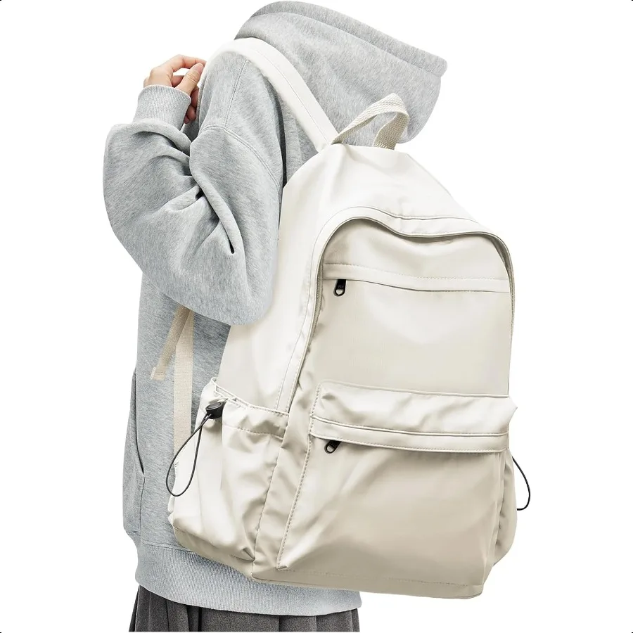 

Beige Cute School Backpack with Laptop Compartment Small Travel Laptop Backpack for Women Men Waterproof College Backpack Simpl
