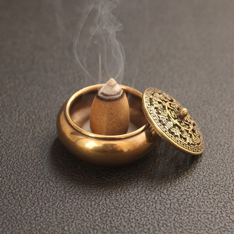 1PCS Retro Opper Incense Burner Brass Incense Holder With Sandalwood Cense Buddhism Home Decor