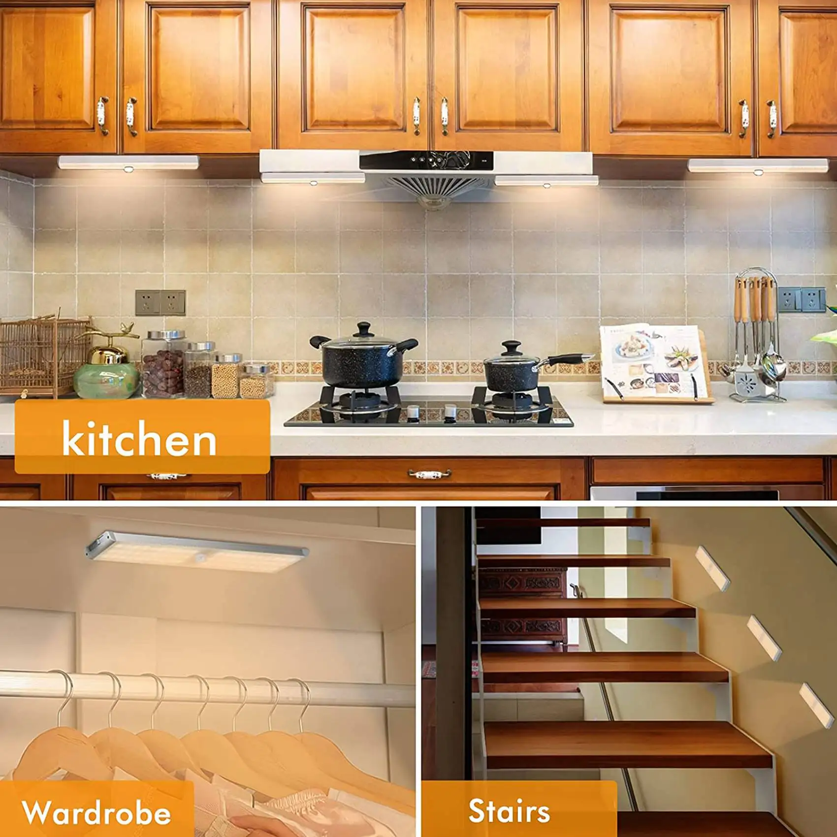 ABRN-LED Closet Light,60 LED Rechargeable Motion Sensor Closet Light Under Cabinet Light,For Wardrobe, Stairs, Bedroom,3 Pack