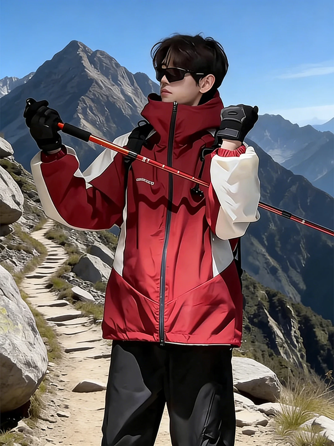Double-Sided American Style Outdoor Climbing Jacket Set for Men Windproof Three-Proof Cool Handsome Workwear Pants