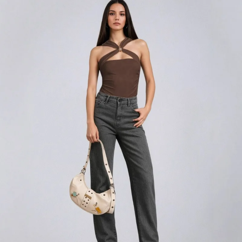 2025년 여름 신상 유럽 아메리칸 스타일 여성 드레스, 섹시하고 슬림한 니치 디자인의 크로스 벨트 슬리브리스 점프수트