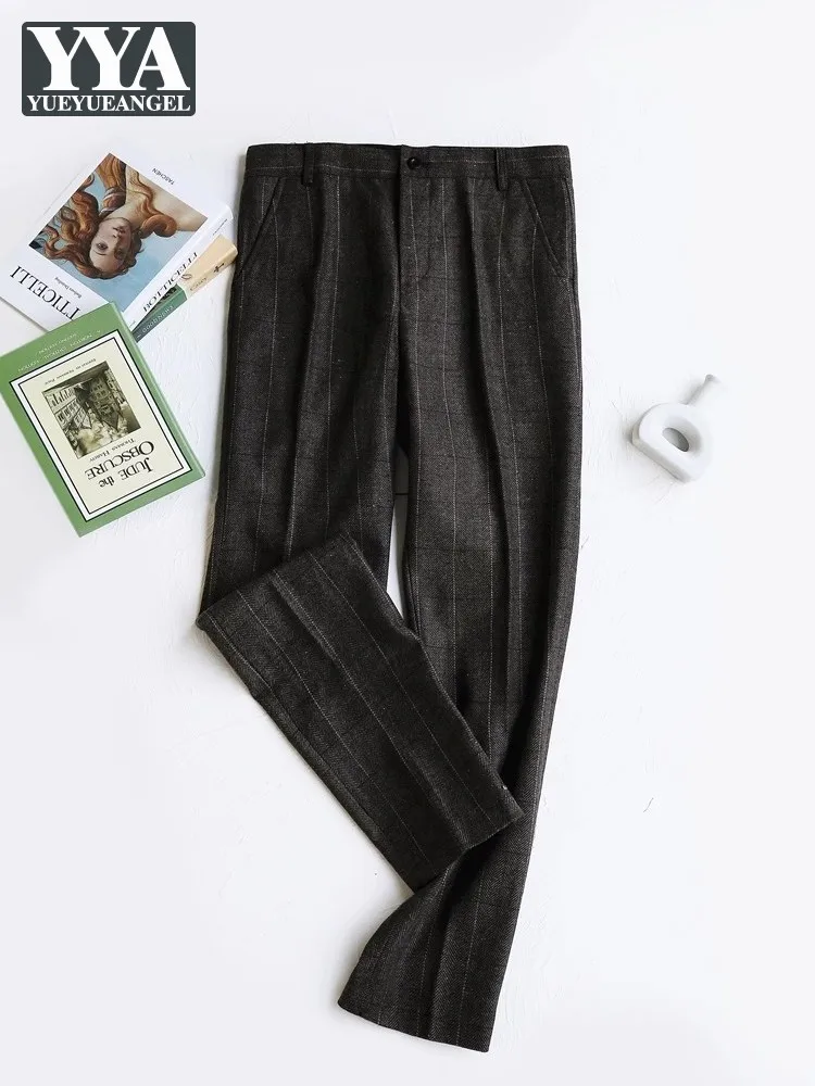 Vintage Plaid Business Men Work Suit Pants England Style Slim Fit Woolen Cargo Pants Plus Size 4XL Autumn Casual Long Trousers