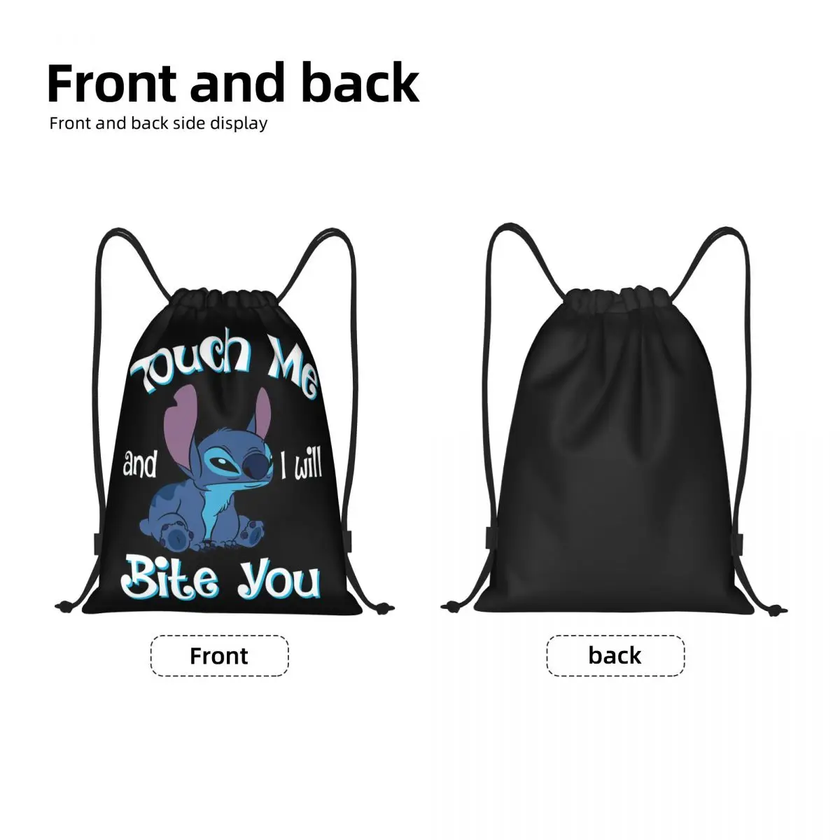 Custom Stitch Anime Drawstring Mochila para homens e mulheres, Gym Sport Sackpack, Foldable Touch Me I Will Bite You Training Bag