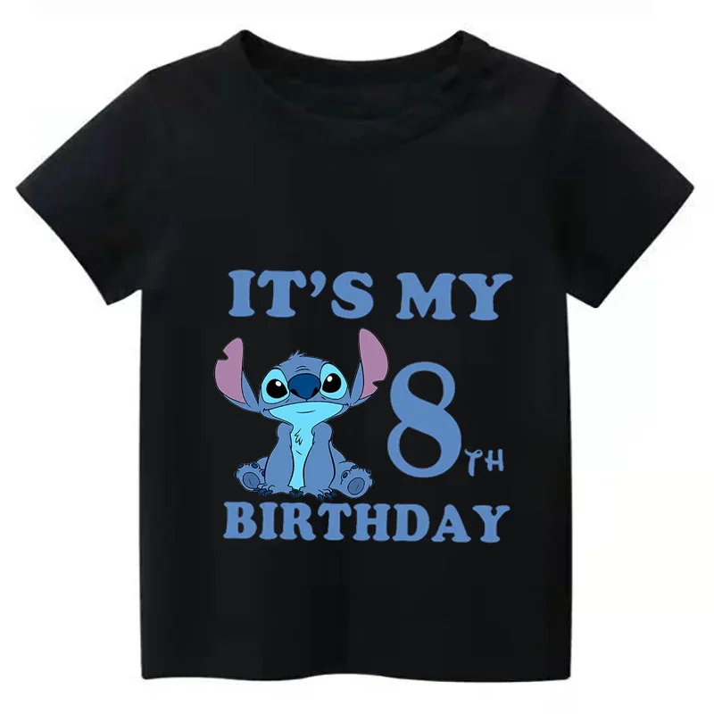 Lilo & Stitch Disney Kids Cotton T Shirt It\'s My 1 2 3 4 5 6 7 8 9 Years Birthday Boys Girls Cute Baby Summer Children T-Shirts