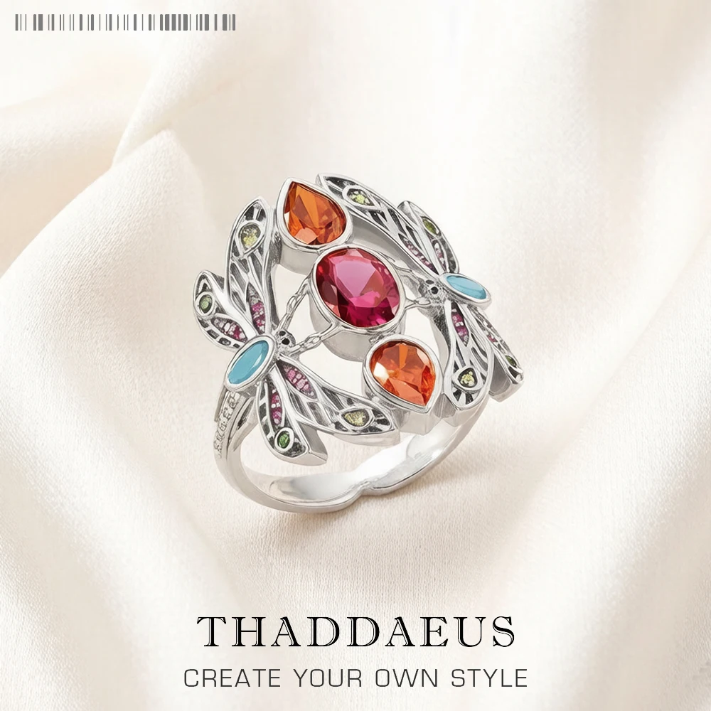 Ring mit bunter Libelle, handgefertigt, für Damen, edler Schmuck, Sommer, brandneues 925er-Sterlingsilber, Böhmen, glückliches Geschenk