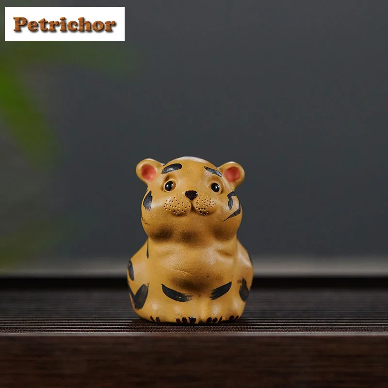 Yixing Purple Clay Cute Little Tiger Tea Pet Zen Tea Spirit Tea Figurine Play Toys Tea Statue Ornaments Tableware Accessories