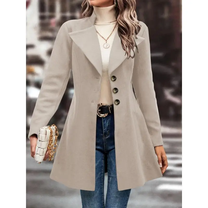 Versatile Winter Outwear Single Button Long Sve Women's Woolen Coat Stylish Versatile And Practical for the Cold Months