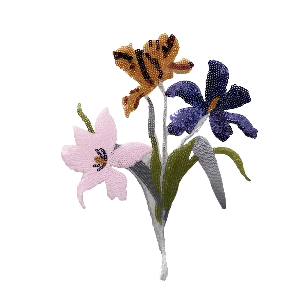 

1 Piece Three Colours Flower Sew On Lily Sequins Clothing Accessories Patch Stickers