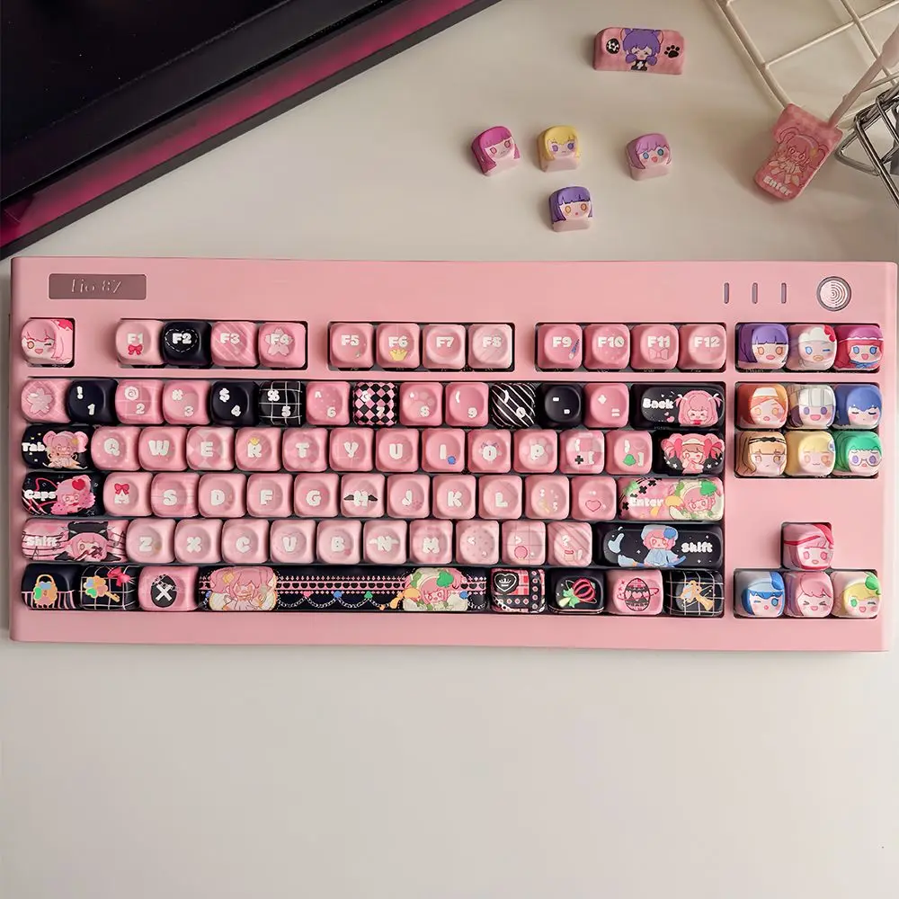 130 + Sweetheart Themed Keycaps MOA Height PBT Material Sublimation Good Looks Cute Girls Gift Key Caps for Mechanical Keyboards